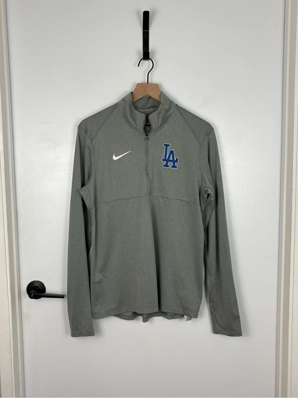 MLB Nike Los Angeles Dodgers Logo Gray Quarter-Zip Performance Pullover Jacket